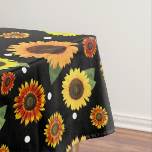 Elegante Schwarze Vintage Blütenblumen Polka Dots Tischdecke