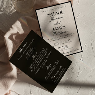 Elegante schwarze weiße alte Geld-Hochzeit in eine Einladung