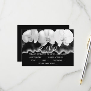 Elegante schwarze weiße Aquarell-Orchideen RSVP Karte