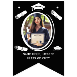 Elegante schwarze, weiße Foto Graduation Cap, Dipl Wimpelkette