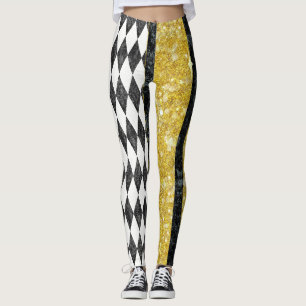Elegante schwarze weiße goldene Harlekin-Diamant-A Leggings
