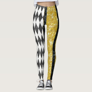 Elegante schwarze weiße goldene Harlekin-Diamant-A Leggings