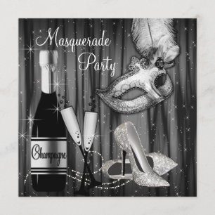 Elegante schwarze weiße Maskenparty Einladung