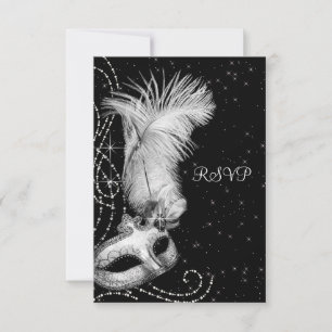 Elegante schwarze weiße Maskenparty RSVP Karte