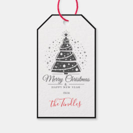 Elegante schwarze weiße Schrift Weihnachtsbaum im  Geschenkanhänger