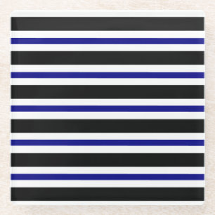 Elegante schwarze, weiße und blaue Streifen Glasuntersetzer