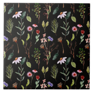 Elegante schwarze weiße und rosa Wildblumen-Wasser Fliese
