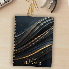 Elegante schwarze Wellen mit goldenen Akzenten Planer