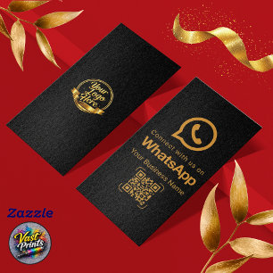 Elegante schwarze WhatsApp-QR-Code in Gold Visitenkarte