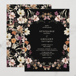 Elegante Schwarze Wildblumen Hochzeit Einladung