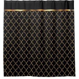Elegante Schwarzes und GoldQuatrefoil Muster Duschvorhang