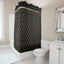 Elegante Schwarzes und GoldQuatrefoil Muster Duschvorhang