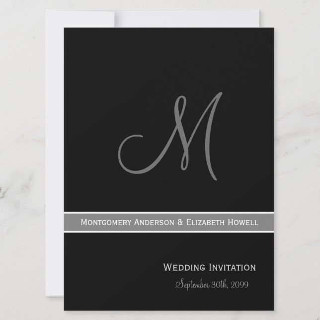 Elegante Schwarzweiss-Monogramm-Hochzeit Einladung (Vorderseite)