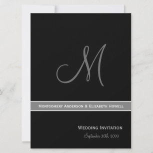 Elegante Schwarzweiss-Monogramm-Hochzeit Einladung