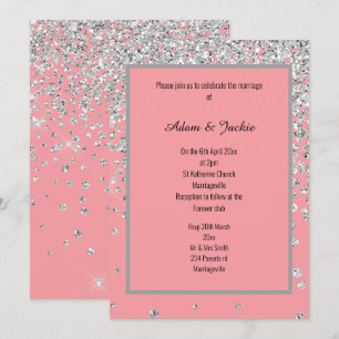ELEGANTE SCHWEET PINK SILVER SPARKLE WEDING CUSTOM EINLADUNG