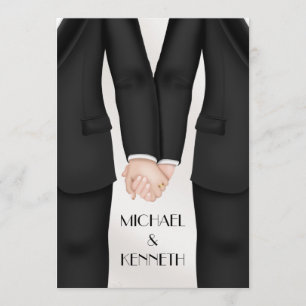 Elegante schwule Hochzeit - Bräutigam hält Händche Einladung