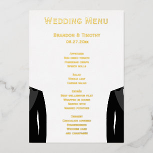 Elegante schwule Hochzeit echte Goldfolie Menükart Folieneinladung
