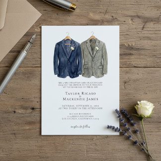 Elegante schwule Hochzeit Zwei Bräutigame in Anzüg Einladung