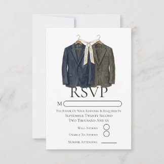 Elegante schwule Hochzeit Zwei Bräutigame in Anzüg RSVP Karte