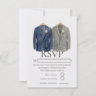 Elegante schwule Hochzeit Zwei Bräutigame in Anzüg RSVP Karte
