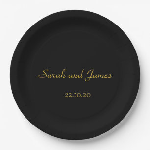 Elegante Script Black and Gold Wedding Party Pappteller