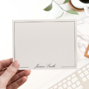 Elegante Script Black and Ivory Monogram Border Mitteilungskarte