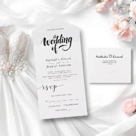 Elegante Script Black and White Calligraphy Weddin All In One Einladung