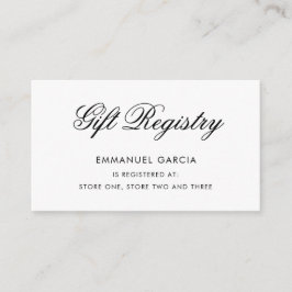 Elegante Script Black and White Gift Registry Begleitkarte