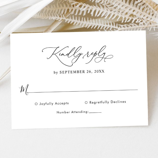 Elegante Script Black and White Wedding Rsvp Card Karte (Von Creator hochgeladen)