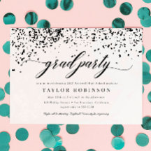 Elegante Script Black Confetti Graduation Party