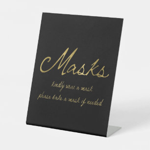 Elegante Script Black Gold Maske Hochzeit Sockelschild