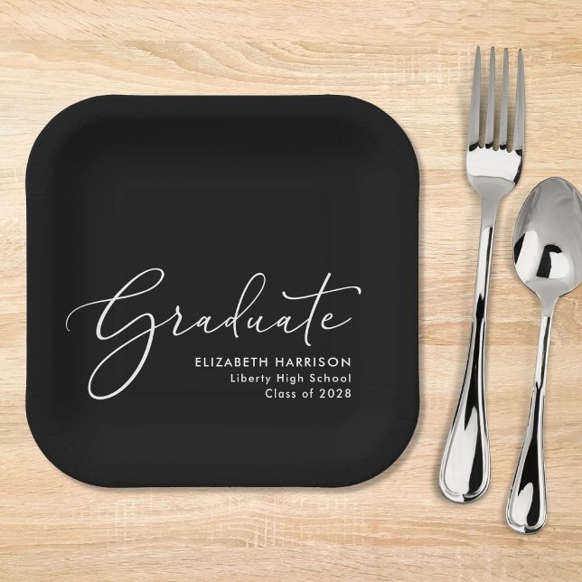 Elegante Script Black Graduation Party Pappteller (Von Creator hochgeladen)