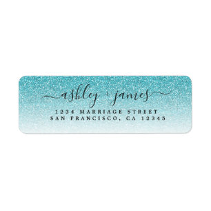 Elegante Script Blue Glitzer Wedding Rücksendeadre