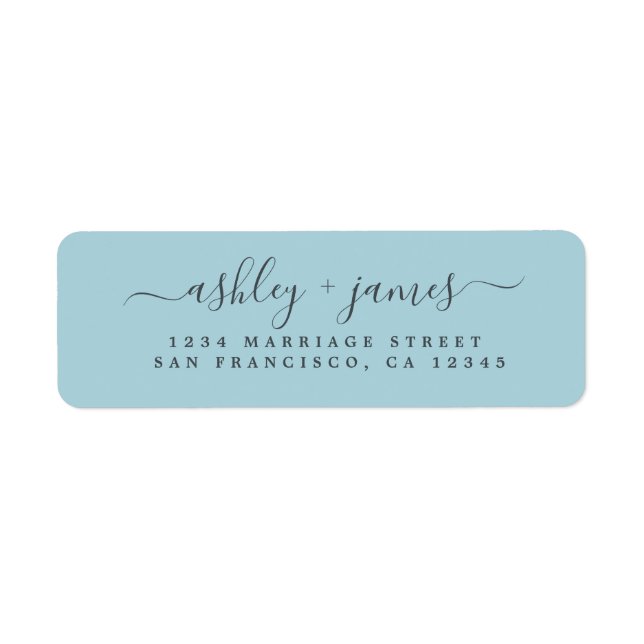Elegante Script Blue Glow Wedding Rücksendeadresse (Vorne)