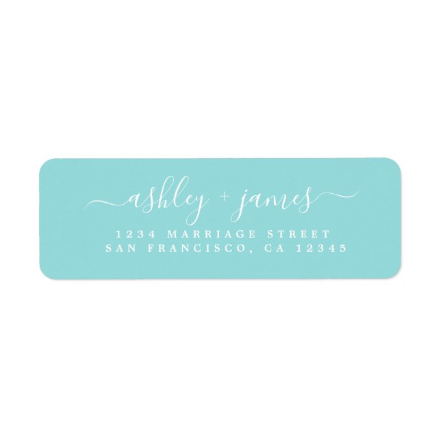 Elegante Script Blue Wedding Rücksendeadresse (Vorne)