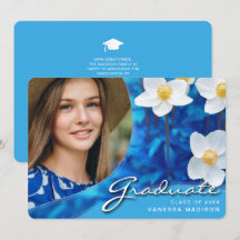 Elegante Script-Blume Blau | Modernes Foto Grad