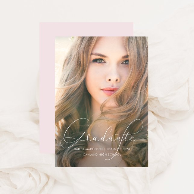 Elegante Script Blush Foto Graduation Party Einladung (Von Creator hochgeladen)