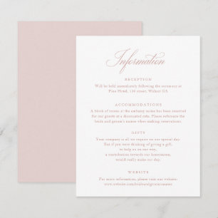 Elegante Script Blush Pink Wedding Info Card Einladung