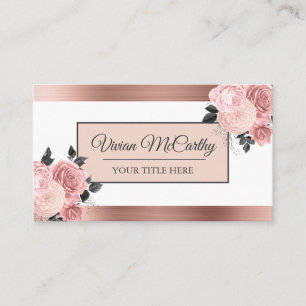 Elegante Script Blush Rose Bloral & Foil Visitenkarte
