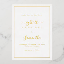 Elegante Script Border 80. Geburtstag Save the Dat Folieneinladung