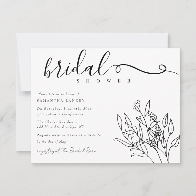 Elegante Script Botanical Bridal Dusche Einladung (Vorderseite)