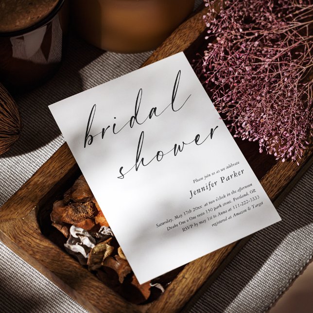 Elegante Script Bridal Dusche Einladung Minimalist (Elegant Custom Black Hand Lettered Bridal Shower Invitation)