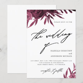 Elegante Script Burgundy Floral Wedding Einladung