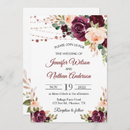 Elegante Script Burgundy Floral Wedding Einladung