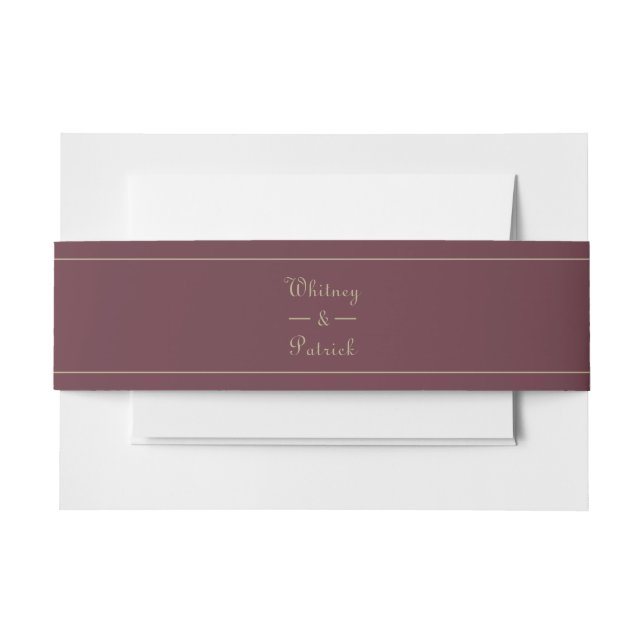 Elegante Script Burgundy Gold Hochzeit Einladung Einladungsbanderole (Vorderseite Beispiel)