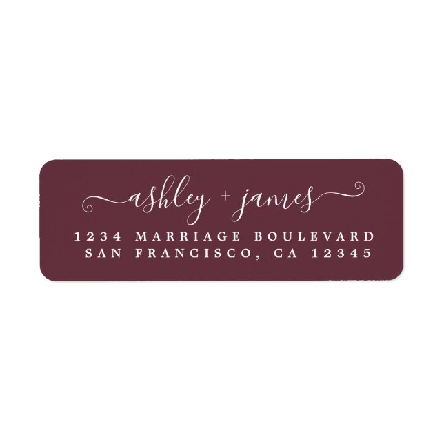 Elegante Script Burgundy Wedding Rücksendeadresse (Vorne)