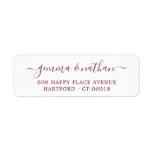 Elegante Script Burgundy Wedding Rücksendeadresse
