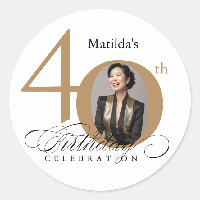 Elegante Script Calligraphie 40. Geburtstag Runder Aufkleber (Vorderseite)
