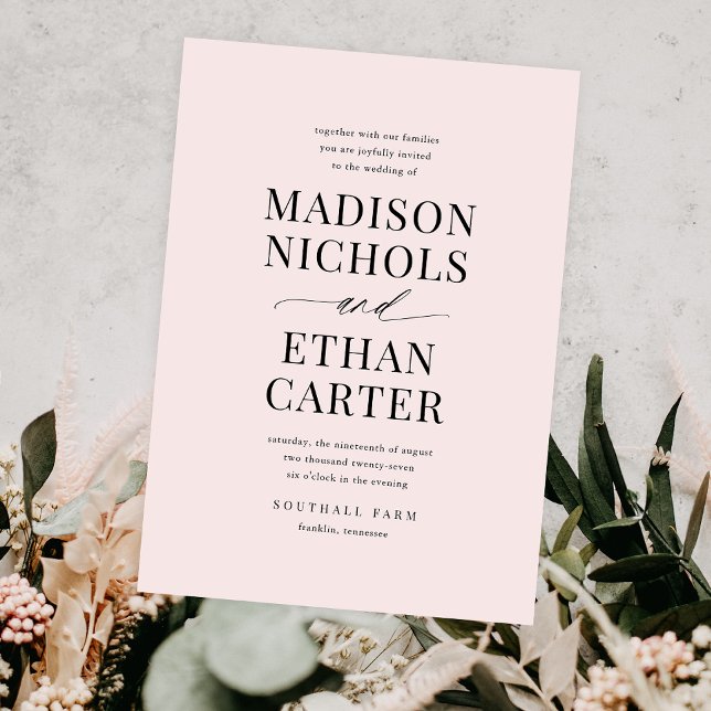Elegante Script Calligraphy Blush Pink Wedding Einladung (Von Creator hochgeladen)