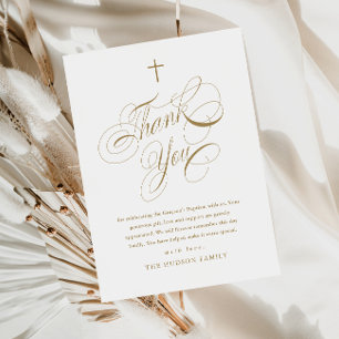 Elegante Script Calligraphy Gold Baptisse Dankeskarte
